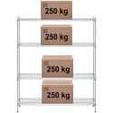 Regał magazynowy chromowany 4 półki druciane do 1 t 1000 kg 150x45x180 cm