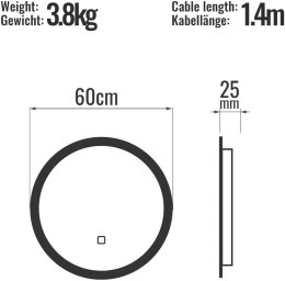 AQUAMARIN Lustro łazienkowe okrągłe LED - 60 cm