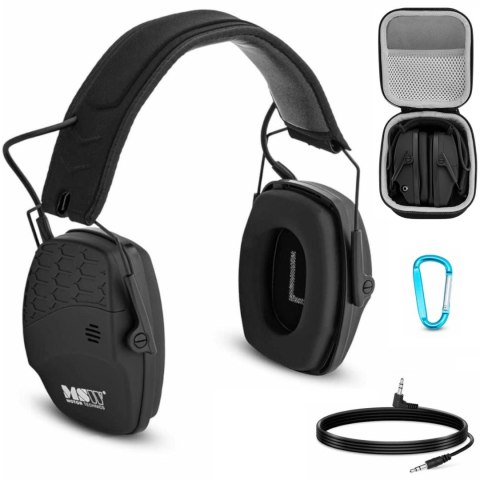 Słuchawki ochronne wygłuszające zagłuszki aktywne strzeleckie AUX Bluetooth - czarne