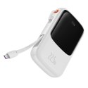 Qpow powerbank 10000mAh wbudowany kabel USB Typu C 22.5W Quick Charge biały