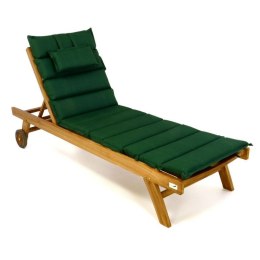 Leżak DIVERO wykonany z drewna tekowego, zielona poduszka
