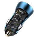 Szybka ładowarka samochodowa 40W PD QC USB-C / USB + kabel do iPhone niebieski