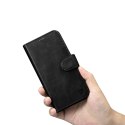 2w1 etui skórzany pokrowiec z klapką iPhone 14 Pro Anti-RFID Oil Wax Wallet Case czarny