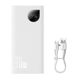 Powerbank Adaman2 10000mAh z wyświetlaczem cyfrowym 2x USB-A / 1x USB-C 30W biały