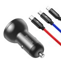 Ładowarka samochodowa 2x USB 4.8A 24W z wyświetlaczem LCD + kabel 3w1 1.2m czarny