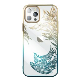 Luksusowe etui iPhone 14 Plus z kryształami Phoenix Series złoto-niebieskie