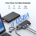 HUB adapter rozdzielacz portów 4x USB-A 3.0 i kablem zasilającym USB-A czarny