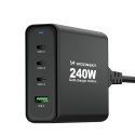 Ładowarka sieciowa GaN 240W USB-A 3x USB-C czarna