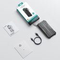 Pancerny powerbank 10000mAh outdoor z kablami USB-C microUSB Lightning i latarką - czarny