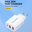 Ładowarka sieciowa 100-240V 30W USB-C 2x USB-A biała