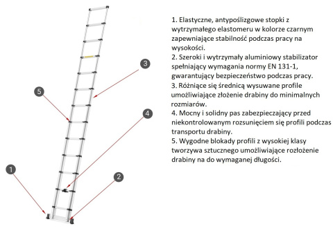 DRABINA TELESKOPOWA ALUMINIOWA przystawna do 320cm do 150 kg