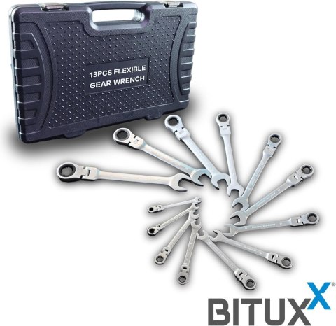 Klucze płasko-oczkowe łamane z grzechotką 13 elementów