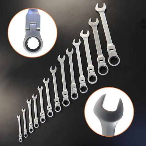 Klucze płasko-oczkowe łamane z grzechotką 13 elementów