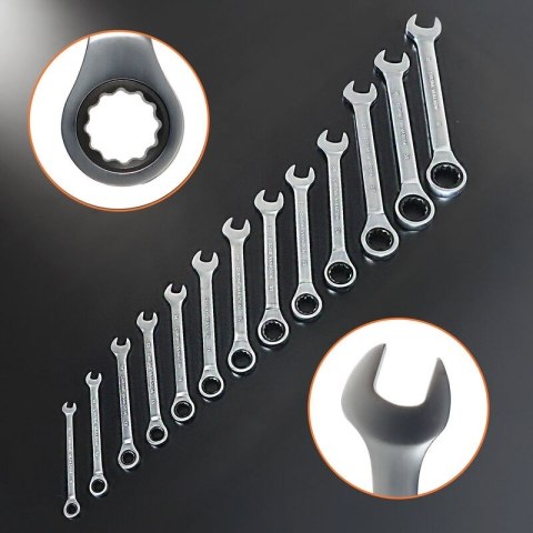 Klucze płasko-oczkowe z grzechotką 13 elementów