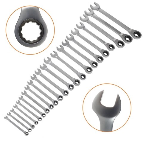 Klucze płasko-oczkowe z grzechotką 22 elementy