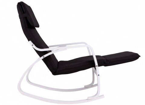 Fotel bujany regulowany podnóżek biało czarny ModernHome