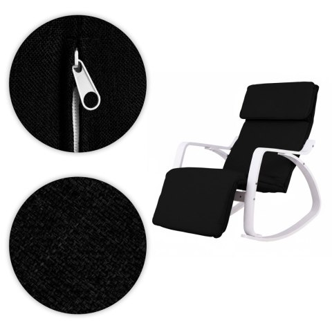 Fotel bujany regulowany podnóżek biało czarny ModernHome