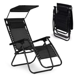 Leżak ogrodowy plażowy regulacja oparcia ruchomy daszek MultiGarden - czarny