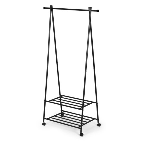 Wieszak stojący stojak na kółkach z 2 półkami na ubrania buty ModernHome