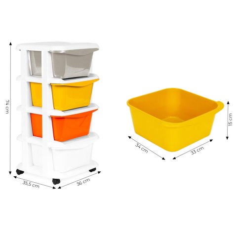 Regał z 4 wysuwanymi szufladami nogi z kółkami ModernHome