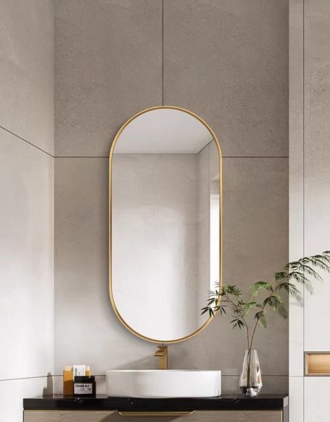 Duże lustro owalne ścienne 100x50 cm złota rama