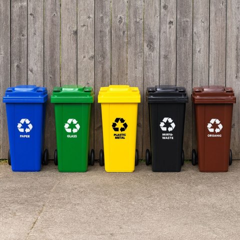 Kosz na smieci pojemnik 120L kubeł śmietnik żółty plastik gumowe koła