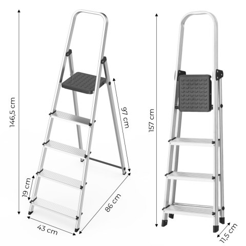 Drabina aluminiowa jednostronna 5 stopni składana z podestem 150 kg ModernHome