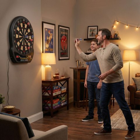 Elektroniczna tarcza do darta gry w rzutki lotki tablica LCD 48 cm 27 gier zestaw 12 rzutek