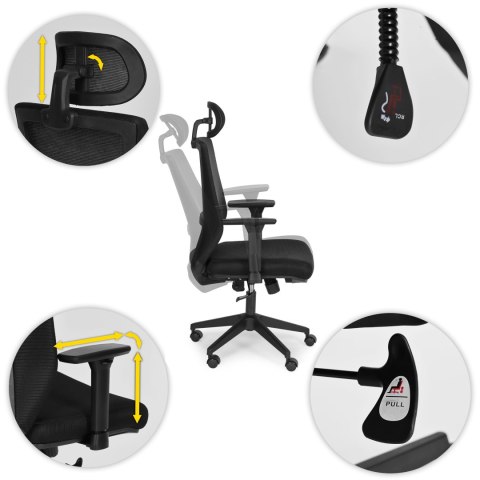 Fotel biurowy obrotowy ergonomiczny regulacja wysokości czarny ModernHome