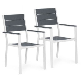 Zestaw 2 krzeseł ogrodowych na taras balkon stal HDPE szare białe MultiGarden