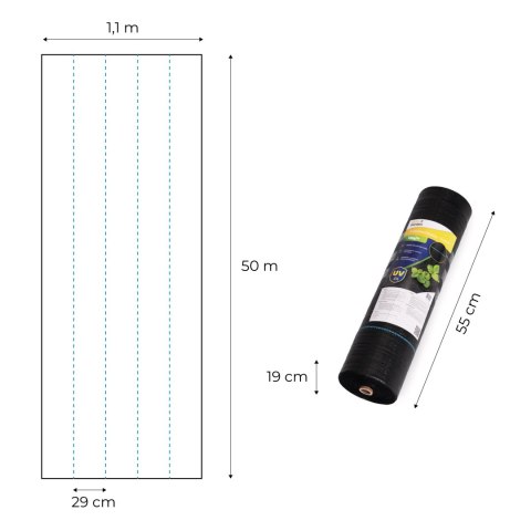 Agrowłóknina czarna agrotkanina UV 135g mata antychwastowa 1,1x50m kołki MulltiGarden