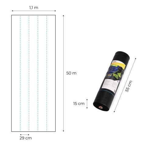 Agrowłóknina czarna agrotkanina UV 90g mata antychwastowa 1,1x50m kołki MulltiGarden