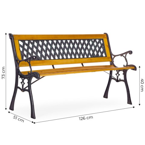Drewniana ławka ogrodowa 126x51 cm z ażurowym oparciem i żeliwnymi nogami parkowa MultiGarden