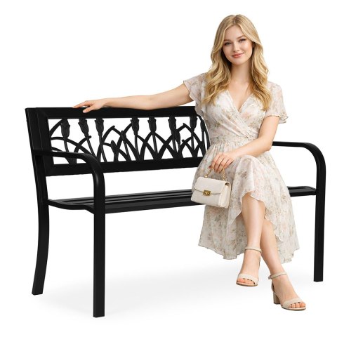 Ławka ogrodowa z dekoracyjnym oparciem 120x50 cm metalowa parkowa czarna MultiGarden