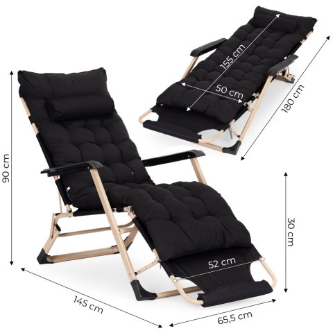 Leżak ogrodowy plażowy 2w1 z poduszką zagłówkiem regulacja podnóżka czarny złota rama MultiGarden