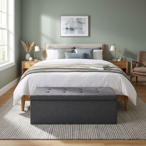 Pufa pikowana 111x38 cm ze schowkiem tapicerowana ława skrzynia ciemnoszara ModernHome