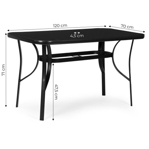 Stół ogrodowy 120x70 cm szkło hartowane otwór na parasol czarny MultiGarden