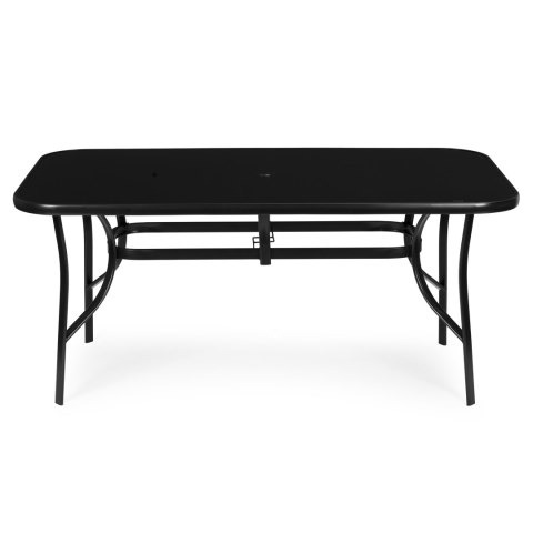 Stół ogrodowy 160x90 cm szkło hartowane otwór na parasol czarny MultiGarden