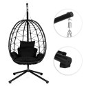 Fotel kokon wiszący wolnostojący bujany ogrodowy do 120 kg poduszki czarny MultiGarden