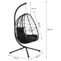 Fotel kokon wiszący wolnostojący bujany ogrodowy do 120 kg poduszki czarny MultiGarden