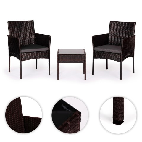 Komplet mebli ogrodowych z technorattanu 2 krzesła stolik ciemny brąz MultiGarden