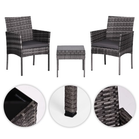 Komplet mebli ogrodowych z technorattanu 2 krzesła stolik szary MultiGarden