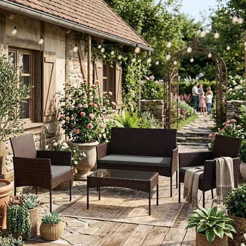 Komplet mebli ogrodowych z technorattanu ławka stolik krzesła brązowy MultiGarden