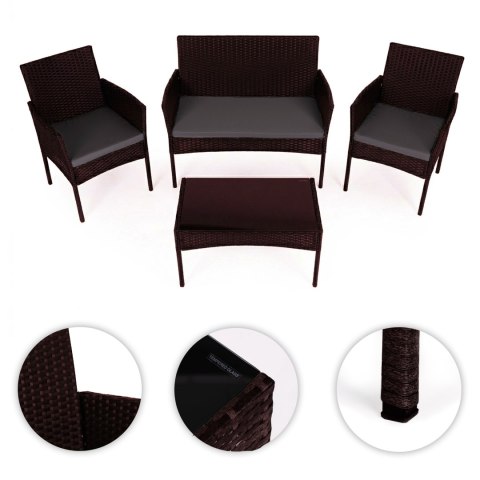 Komplet mebli ogrodowych z technorattanu ławka stolik krzesła brązowy MultiGarden