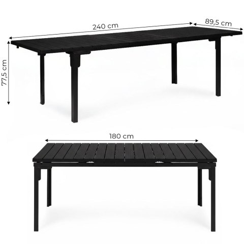 Stół ogrodowy rozkładany 180-240 cm do 12 os. stal HDPE czarny MultiGarden