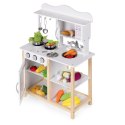 Drewniana kuchnia dla dzieci z piekarnikiem i akcesoriami do gotowania - biała ECOTOYS