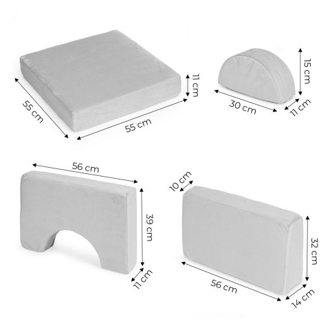Sofa składana modułowa dla dzieci duża 2-osobowa DIY 10 miękkich poduch - szara ECOTOYS