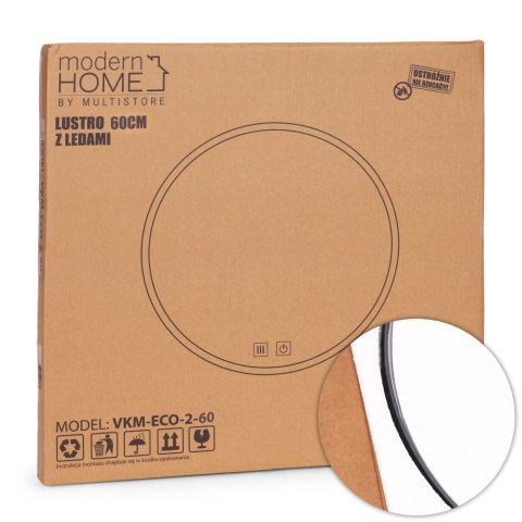Lustro łazienkowe LED okrągłe ścienne 60 cm 3 barwy anti-fog włącznik dotykowy ModernHome