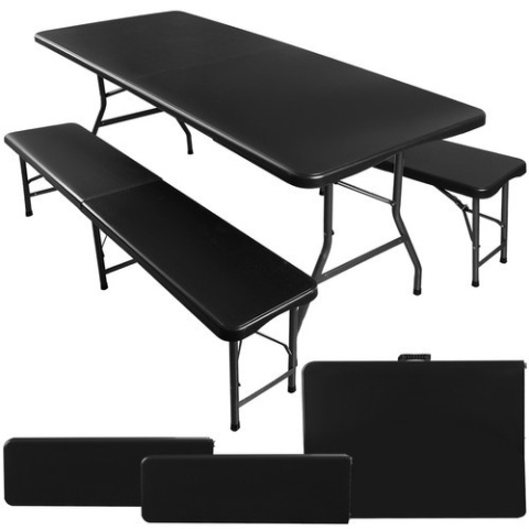 MEBLE OGRODOWE Cateringowe kpl. stół 180cm , 2 ławki + OBRUS Bankietowy - CZARNY