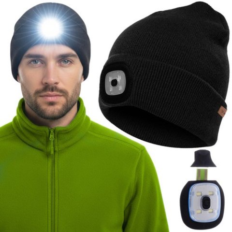 Czapka zimowa z latarką- czarna Trizand 22663